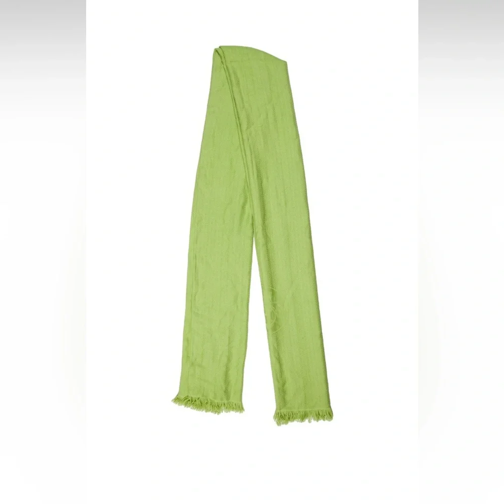 Hermès Ex Libris Lime Green Herringbone Cashmere and Silk 140cm Stole